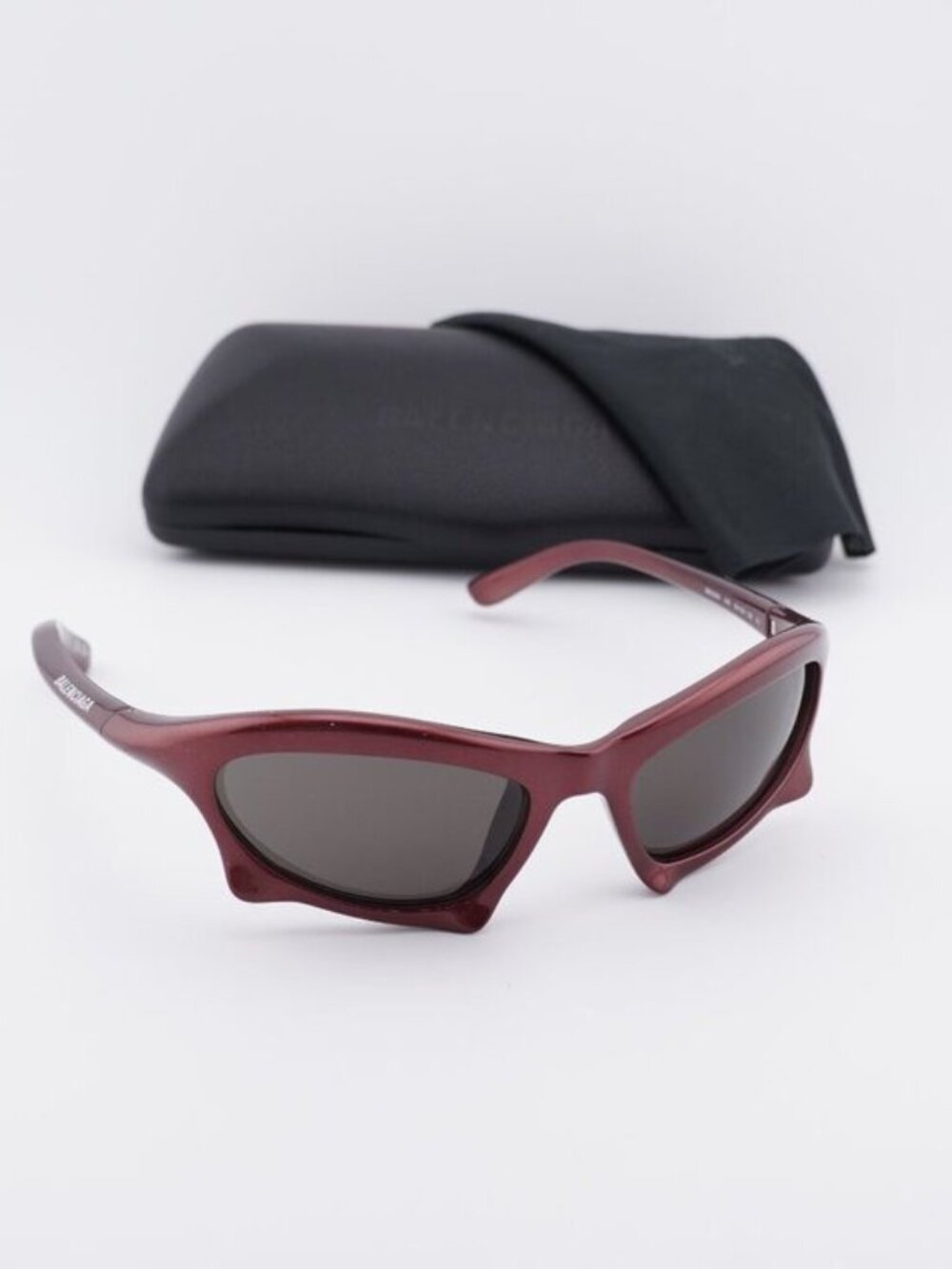Balenciaga BB0229S 005 Unisex Oval Sunglasses - Bordeaux / Grey